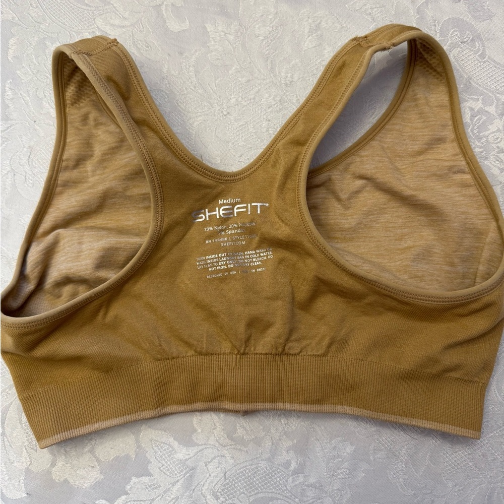 SHEFIT Size Med Lounge Bra Honey Wheat Sports Bra Zipper Front Wire Free 110004 - Picture 5 of 7